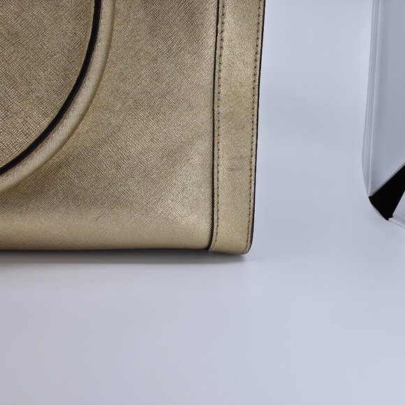 Michael Kors Dillon Large Satchel Champagne Gold Saffiano Leather - Picture 14 of 16